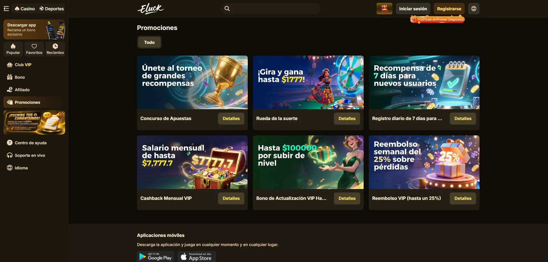 Código promocional Eluck Casino para activar bonos en México
