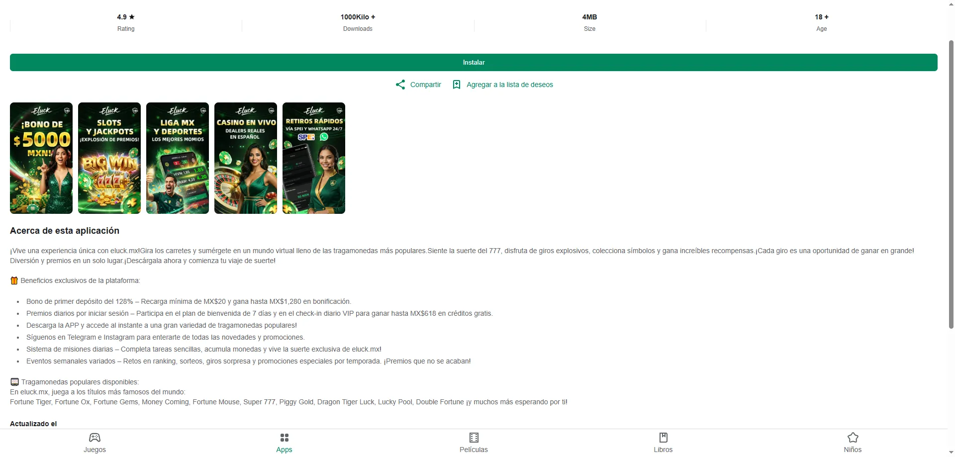 Aplicación móvil de Eluck Casino para Android e iOS