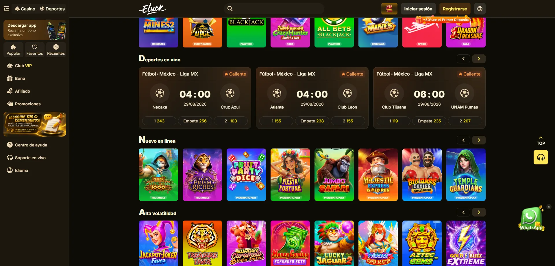 Apuestas deportivas en vivo en Eluck Casino México
