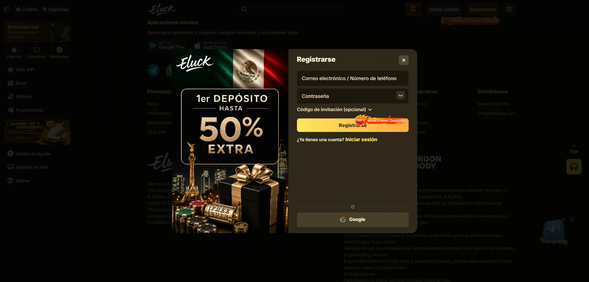 Proceso de registro rápido en Eluck Casino México