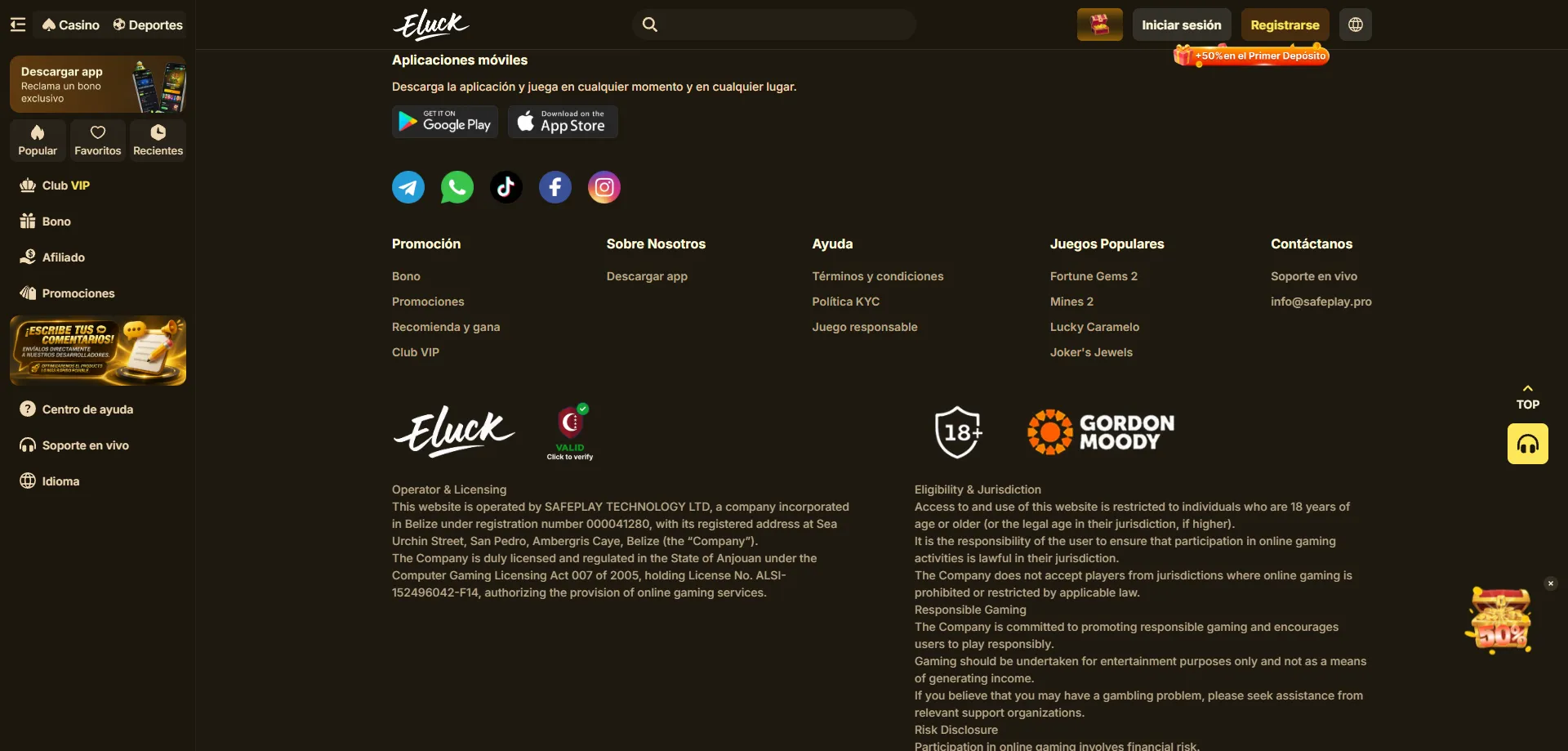 Métodos de depósito y retiro en Eluck Casino México